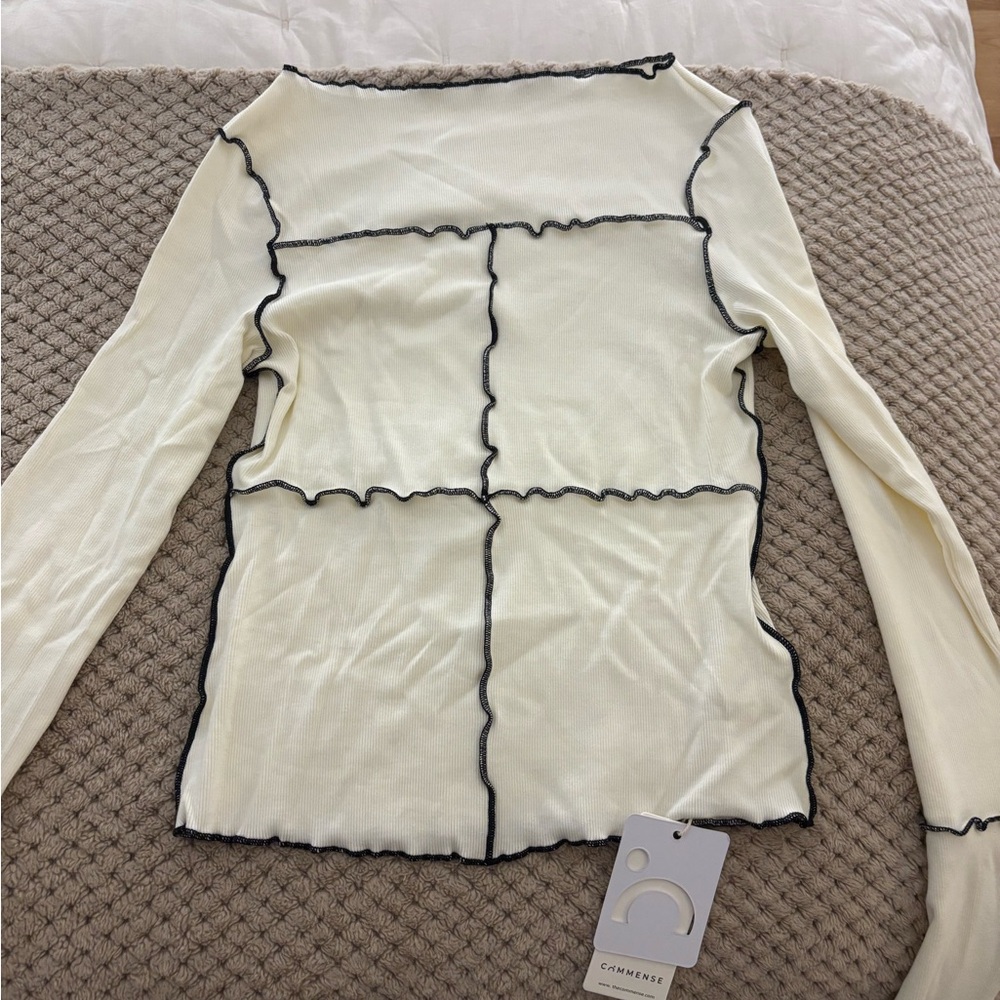 Brand New Commense cream Lettuce Trim Long Sleeve T-shirt Size Small